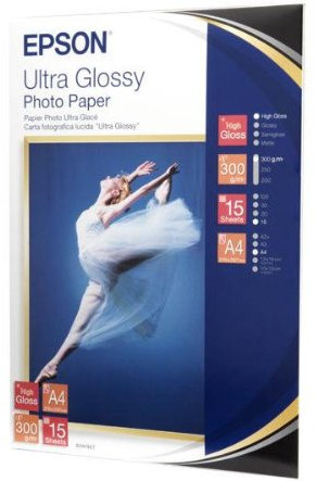Epson Drucker Papier Glossy Photo Papier 300g / Mâ² - A4 - 15 Blatt C13S041927)