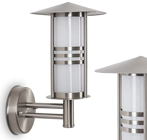 Außenwandleuchte Forli, Wandlampe aus Edelstahl mit Milchglas-Scheiben, Wandleuchte m. E27-Fassung, 32 cm Höhe, moderne Außenleuchte für Terrasse u. Hof, ohne Leuchtmittel