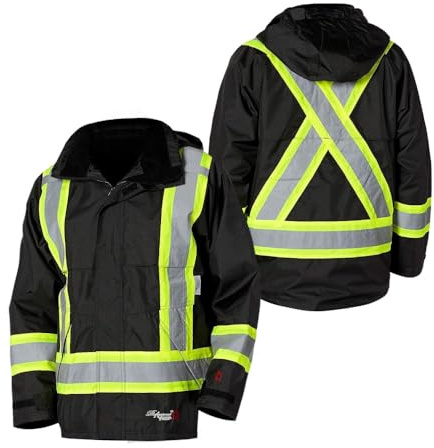 Viking Professional Journeyman 300D Rip-Stop Fire Retardant Reflective Jacket - Fire Resistant Hi Vis Jackets for Men, Black - 3X-Large