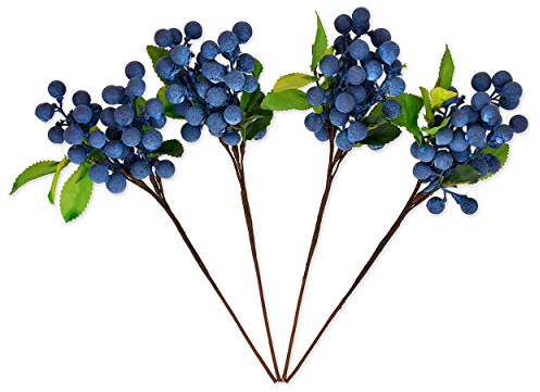 ds. distinctive style kiinstliche heidelbeeren, 4 Stück, lebensechte künstliche Obstbeeren, künstliche Blumen für die Dekoration (blau)