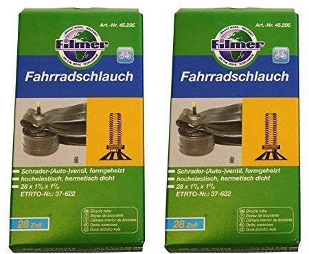 FILMER 2 x Fahrradschlauch 28 x 1 3/8 x 1 5/8 Schrader-(Auto-) ventil, 37-622