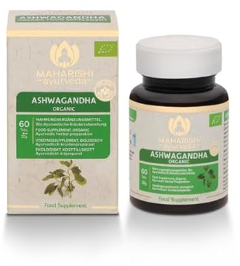 Maharishi Ayurveda Ashwagandha, Bio-zertifiziert | Reines Wurzelpulver | Laborgeprüft | 60 Tabletten | 950mg Ashwagandha pro Tagesdosis | Vegan | 1er Pack