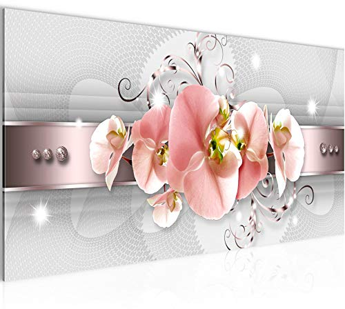 Runa Art Wandbild Blumen Orchidee 1 Teilig 100 x 40 cm Modern Bild auf Vlies Leinwand Abstrakt Wohnzimmer Grau Rot 007912c