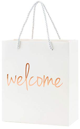 Crisky Welcome Bags Rose Gold Gift Bags for Wedding Hotel Guests, Birthday, Baby Shower, Party Favors Gift Bags, Set of 25
