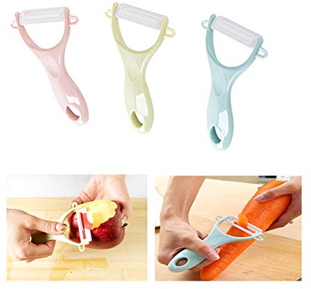 Ywoworld Peelers for Kitchen, Ceramic Blade Peelers for Fruit, Potato,Sharp, Not Rusty Vegetable Set of 3-Pink/Blue/Green