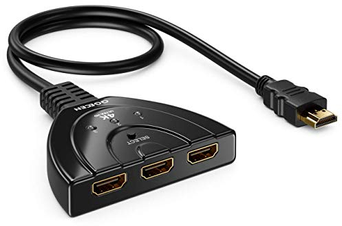 QGECEN Multiprise HDMI Switch 3 Ports Commutateur HDMI Sélecteur Splitter, 3 Entrées à 1 Sortie Switcher pour TV, PC, projecteur, Chromecast, Android Box, ROKU, Blu-Ray, Fire Stick, Support 1080P/4K