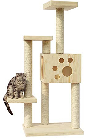 ChengBeautiful Cat Climbing Holz Aktivität Baum Verkratzen Katze Baumhaus Raummöbel Aktivitäten Verkratzen Kletter Barsch Plattform Kratzbaum (Color : Natural, Size : 50x60x159cm)