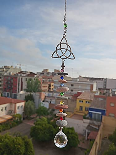 SIMBOLIKS Atrapasoles Celta Feng Shui Triqueta Chakras esfera de cristal facetada decoración de ventanas energía positiva, luz arco iris, armonizador Regalo Mujer Piedras Mediterráneo Armonizador