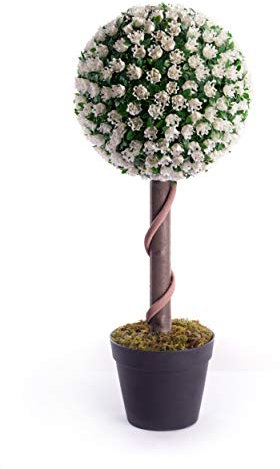Best Artificial Boule de rosier artificiel 0,6 m 60 cm pour jardin, bureau, véranda, intérieur ou extérieur (blanc)