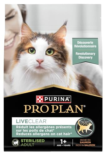 Purina Pro Plan | Liveclear | ausgewachsene Katze | sterilisiert | Reich an Lachs | Reduziert aktiv Allergene im Katzenhaar | Beutel | 2,8 kg