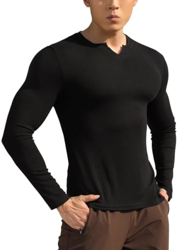 GYMAPE Hombres Puro algodón Ajustado Superficial Cuello Pico Camisetas Básicas