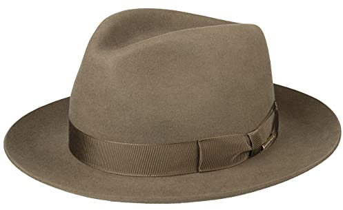 Stetson Penn Bogarthut Fedora-Hut Haarfilz Made in EU Damen und Herren Sommer Winter Khaki 61 cm