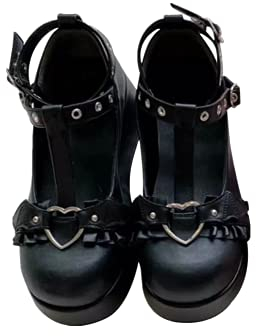 Women's Mary Janes Platform Shoes Sweet Toe Ankle Lolita Gothic Dress Pumps Chunky Patent Leather