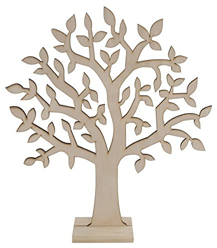 WooDeeDoo Jewellery Wooden Tree Display Stand Organiser - 25 x 30 cm - Laser Cut Birch Plywood with Solid Pine Base Unpainted Craft Blank for Painting Staining Varnishing