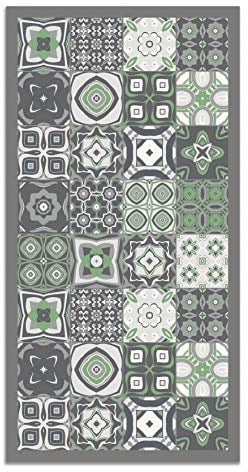 Panorama Vinylteppich - Modell Vynilteppich Hydraulic Fliesen 3 Grün Farbe - 120x160 cm - Verschiedene Größen - Deko Küche, Läufer und Outdoor