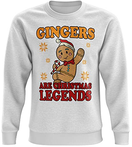 Gingers are Christmas Legends Sweatshirt, Red Head Ginger Hair Gingerbread Funny Christmas Jumpers for Men, Womens Office Party Tee Top Novelty TV Xmas Gifts, L, White