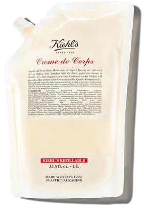 KIEHL'S Creme de Corps, 1 l Nachfüllpackung, reichhaltige, nicht fettende Körpercreme für trockene Haut, feuchtigkeitsspendende Körperpflege mit natürlichen Inhaltsstoffen