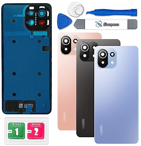 Eonpam Scocca Vetro Posteriore Sostituzione per Xiaomi Mi 11 Lite qualità Originale Back Cover Coperchio Copribatteria con Vetro Fotocamera+Kit di Riparazione(Blu)