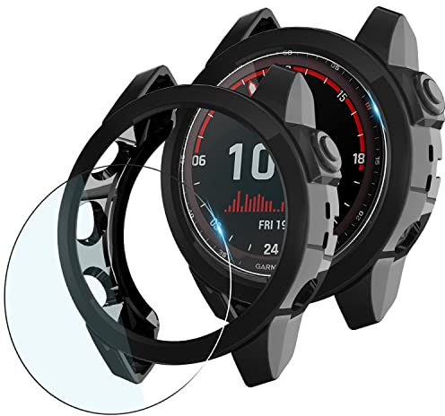 Diruite 4 Piezas para Garmin Fenix 7X 51mm Funda Protectora+ Cristal Templado Protector Pantalla, TPU Funda para Garmin Fenix 7X /Fenix 7X Sapphire Solar 51 mm Funda*2+Protector Pantalla*2
