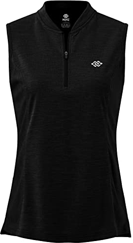 MoFiz Damen Poloshirt Bluse Ärmelloses Shirt Tank Top mit Reißverschluss Schwarz M