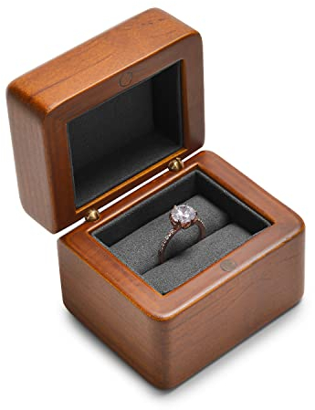 Oirlv Vintage Nussbaumholz Ringbox Hochzeits Schmuckkästchen für Verlobungs Jahrestag Antrag Valentinstag Weihnachten(Dunkelgrau)