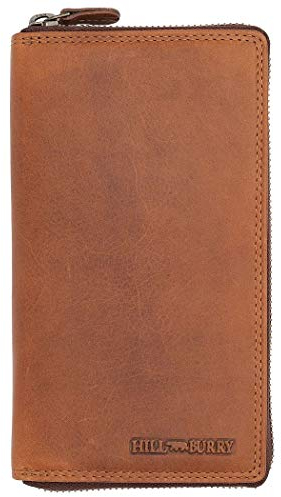 Hill Burry Damen Geldbörse Echtes Leder | Hochwertige Vintage Geldbörse mit Reißverschluss | Weiches Material und XXL-Größe | Geldbörsen | Portfolio 2080 Brown Brown