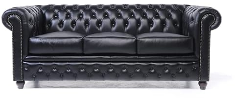 Chesterfield Sofa Brighton - The Brand | 3 Sitzer | 100% Leder, handgefertigt, Original Breite 200 cm (Schwarz)