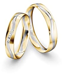 JC Trauringe Gold 333 Bicolor Paarpreis Poliert I Partnerringe Gelb-& Weißgold mit Gravur in edler Schatulle I 2 Hochzeitsringe Herrenring ohne & Damenring mit 3 Steinen I ICT24