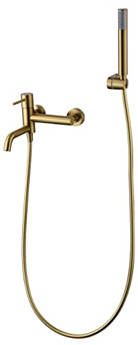IMEX - Griferia baño y ducha, grifo monomando de bañera con caño SERIE MONZA Oro Cepillado - BDM039-4OC