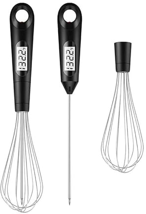 HUFFA 2 en 1 thermomètre Alimentaire Pratique thermomètre à Viande numérique Batteur à Oeufs Fouet en Acier Inoxydable for la Cuisine à la Maison