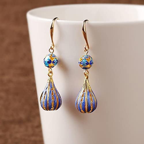 DUUDAH Ohrringe Sterling Silber,Ohrringe,Creolen,Ohrring Sommer Damen Neue Emaille Porzellan Hohle Ohrringe Antike Exquisite Lange Bankett Party Silber Schmuck