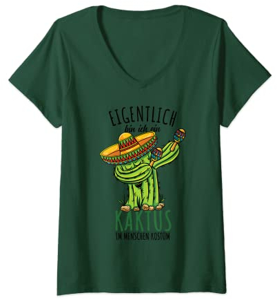 Damen Mexiko Kaktus Liebhaber Kaktus Kostüm T-Shirt mit V-Ausschnitt