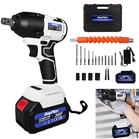 ANSIMIDA Akku Schlagschrauber 18V, Professional Akku Drehschlagschrauber mit 6.0Ah, 1 Stunde Schnellladegerät, 4PCS Buchsen für 14/17/19/21mm, 12 Bohrern und Aufbewahrungsbox für Radschrauben, Weiß