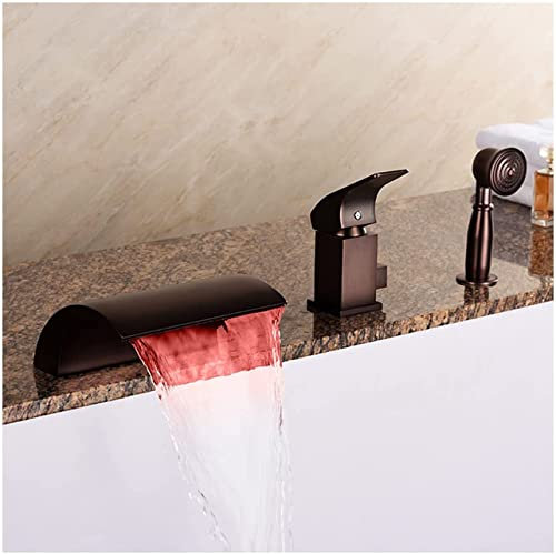 Ksunun Robinet de baignoire Cascade Robinet de baignoire LED Mitigeur de baignoire Trois changements de couleur Eau chaude et froide Remplisseur de baignoire à une poignée avec douchette Robinet de
