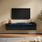 SUNXURY TV Schrank Hängend, TV Lowboard mit 12 Farben LED Beleuchtung, TV Möbel Tisch Board, Fernsehschrank mit Türen und Klappe, 140 x 35 x 30 cm Holz