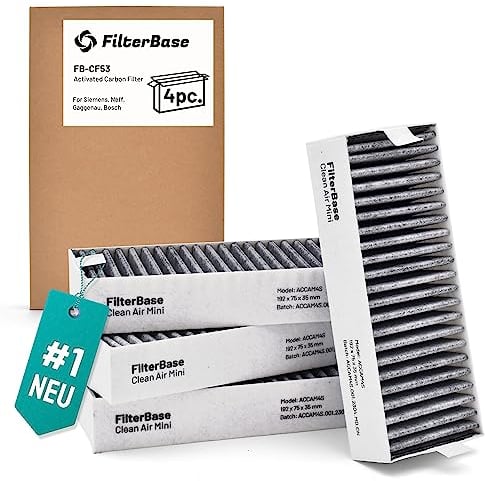 FilterBase® Aktivkohlefilter 4er Set - passend für 9001421821 9001563858 / Siemens Studioline HZ9VRCR0 / Bosch HEZ9VRCR0 / Neff Z821VR0 / Gaggenau CA282111 und Constructa CZ9VRCR0 (195x75x35 mm)