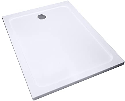 Duschwanne 90 x 100 cm Duschtasse Super Flach für Dusch Duschkabine in Weiß Rechteckig aus Sanitäracryl, Duschwanne Komplett inkl. Ablaufgarnitur
