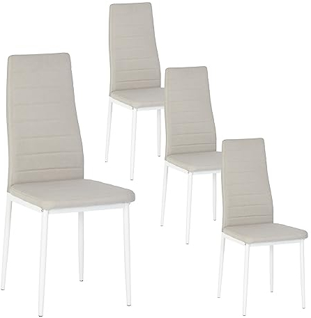 buybyroom - Juego de 4 sillas de comedor o cocina, cómodas, acolchadas, de terciopelo, con respaldo, patas de metal, color beis