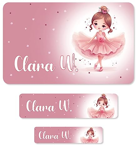 Striefchen® Schulaufkleber für Mädchen, 100 Stück, personalisiert mit Namen & Wunsch-Motiv Ballerina