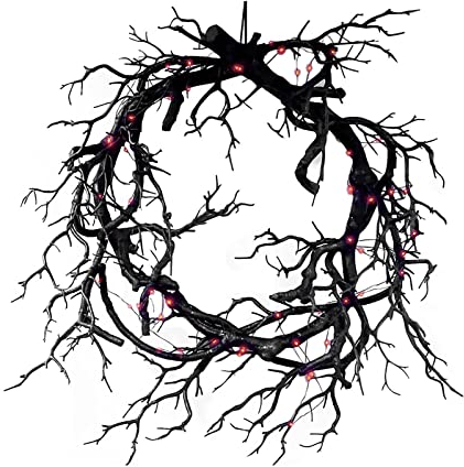 Herbstkranz Frisch Adventskranz Weidenkranz Halloween Dead Branch Girlande Dekoration Leuchtende Schwarze Astgirlande Simulation Dead Branch Türkränze Außen Sommer Weidenkranz 60 cm (A, One Size)