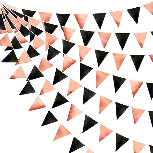 32Ft Or Rose Noir Fanion Guirlande Bannière Décoration de fête Brillant Tissu Drapeau guinguette exterieu Banderole pour Fille Anniversaire Bapteme Fiançailles Mariage EVJF Disco Hiver Soiree Decor