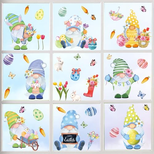 ANHUIB Autocollants Décoratifs pour Fenêtre de Pâques,Autocollants Pâques Fenêtre,Pâques Sticker Fenêtre Déco,Pâques Autocollants,Oeuf de Pâques Lapins Papillon Fleur Autocollant en Verre pour Pâques
