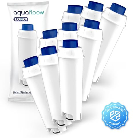 Aquafloow LONGI 9x Wasserfilter für Delonghi Kaffeemaschinen Ersatz für DeLonghi DLSC002, SER3017 & 5513292811 Kompatibel mit ECAM, ESAM, ETAM Serie | für De'Longhi Kaffeevollautomat Pflege und Schutz