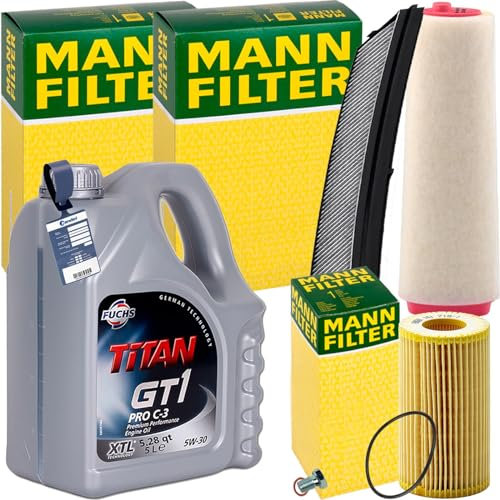 Inspektionspaket + 5L FUCHS 5W-30 Motoröl passend für 3er E46 318-320d