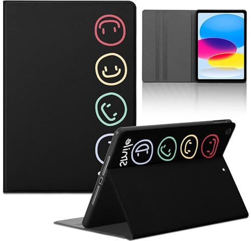 RUMDEY Cute Case for iPad 10th Generation Case 2022 iPad 10.9 Inch -Smiles Face Printed Pattern Funda Folio Cover Leather Cases for Boys Girls Women Men