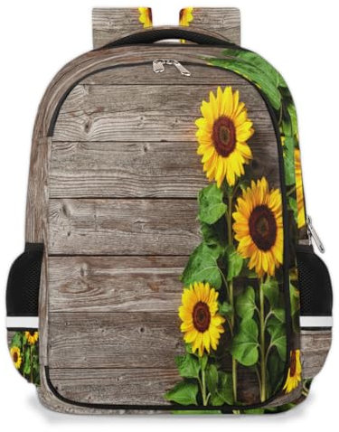 TropicalLife Sonnenblumen-Rucksack aus Holz, Schulrucksack, Büchertasche für Kinder, Mädchen, Jungen, Blumenrucksack, 22 l, Reisen, lässig, Laptop-Tasche, Tagesrucksack für Männer und Frauen, farbig