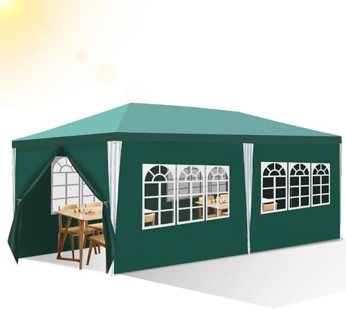Izrielar Cenador impermeable de 3 x 6 m, con 6 paneles laterales y ventanas, para fiestas, protección UV, para exteriores, jardín, fiestas, bodas, puestos de mercado, color verde (Stück)