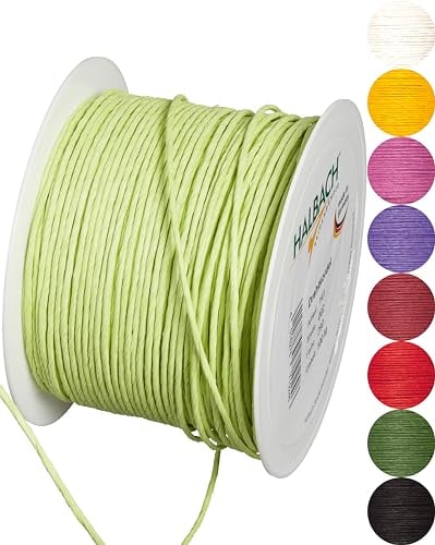 Halbach Seidenbänder Papierdraht aus Recyclingpapier mit draht - Breite 2mm Länge 100m - Papierkordel zum basteln und für die Floristik - Basteldraht für kreative Ideen - Farbe: blassgrün