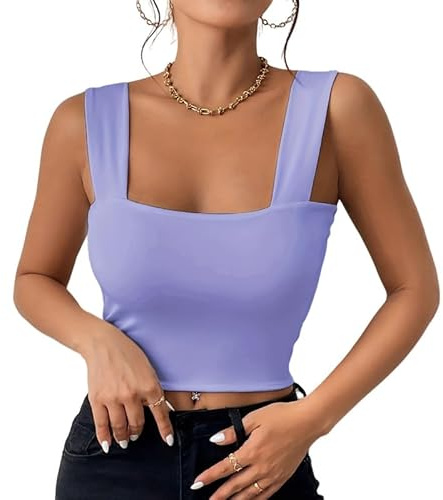 Haibang Canotta Donna Elegante Estive Crop Top Sexy Slim Fit Tank Top Senza Maniche Canottiera Corto Sportiva con Scollo Quadrato Basic Aderente Sottogiacca Moda Maglietta Clubwear Tinta Unita Shirt