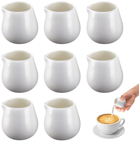 ForeverUp White Ceramic Milk Jug, 8pcs Mini Milk Jug Ceramic Serving Pitcher for Coffee, Milk Creamer and Sauces (50ml)